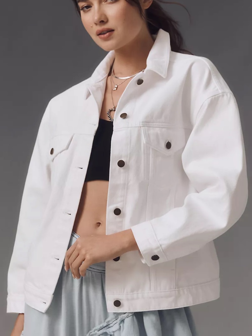 Pilcro Weston Boyfriend White Oversized Button-Front Jean Jacket